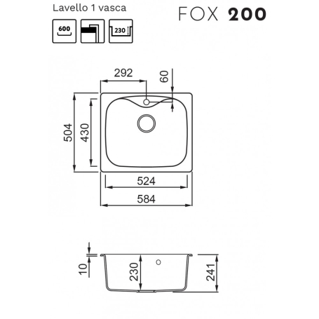 Elleci Lavello Monovasca Fox 200 LGF20051 58x50Cm in Granitek Avena