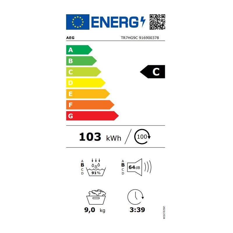 AEG TR7HG9C ASCIUGATRICE A POMPA DI CALORE 9KG...