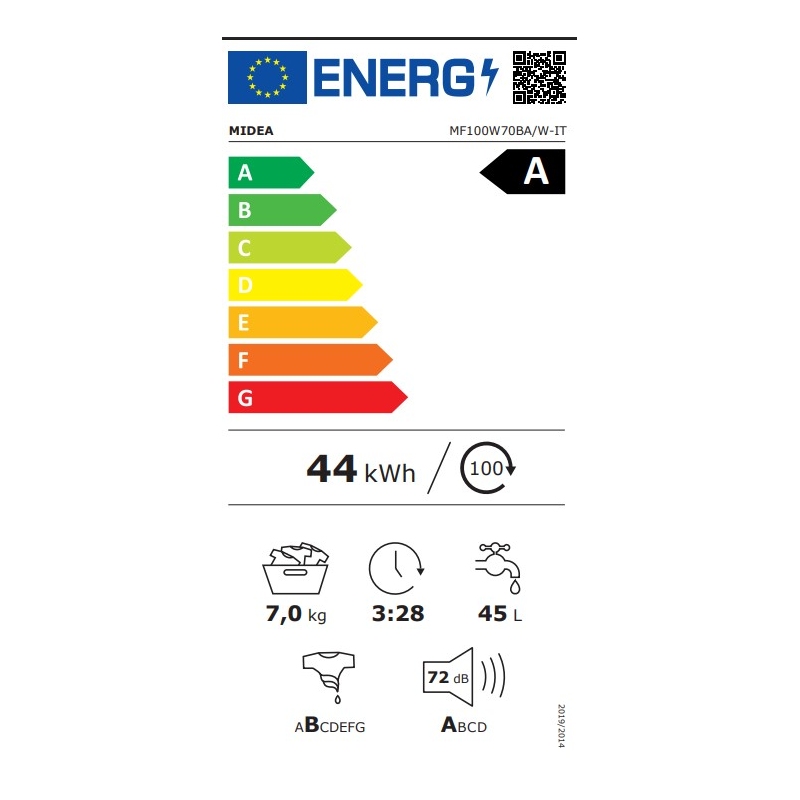 etichetta energetica della Lavatrice Midea MF100W70BA/W-IT