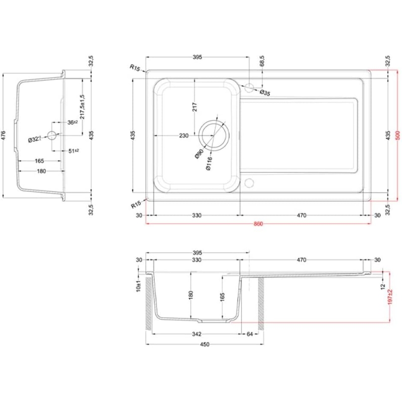 ELLECI LG240048 LAVELLO 86X50CM 1 VASCA CON...