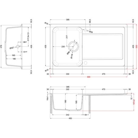 ELLECI LG240048 LAVELLO 86X50CM 1 VASCA CON GOCCIOLATOIO REVERSIBILE IN GRANITEK CEMENTO