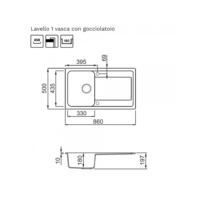 ELLECI LM240073 LIFE 400 LAVELLO 86X50 1 VASCA...