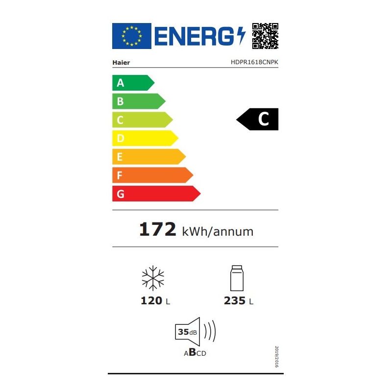 etichetta energetica del Frigorifero combinato Haier HDPR1618CNPK