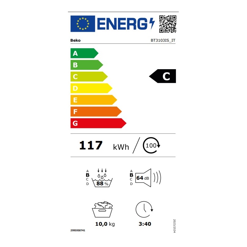 etichetta energetica dell'Asciugatrice Beko BT3103IS_IT Classe C
