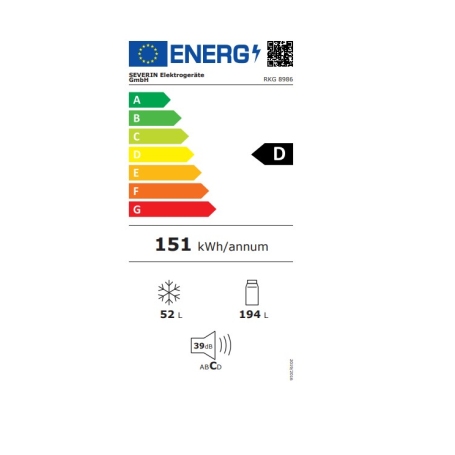SEVERIN RKG 8992 FRIGORIFERO COMBINATO LINEA RETRO' 246LT CERNIERE A SINISTRA CLASSE D COLORE CREMA