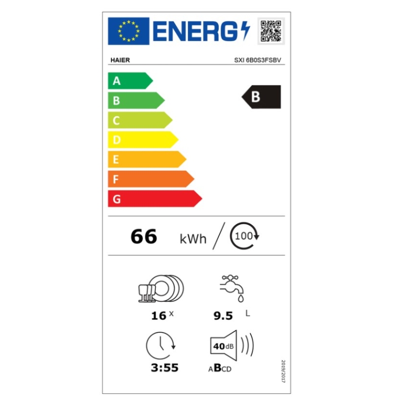 etichetta energetica della Lavastoviglie da Incasso Haier SXI 6B0S3FSBV