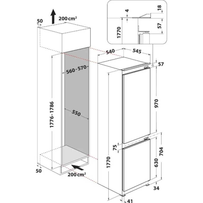 schema incasso del Frigorifero combinato da Incasso Hotpoint Ariston BCB 703011 E