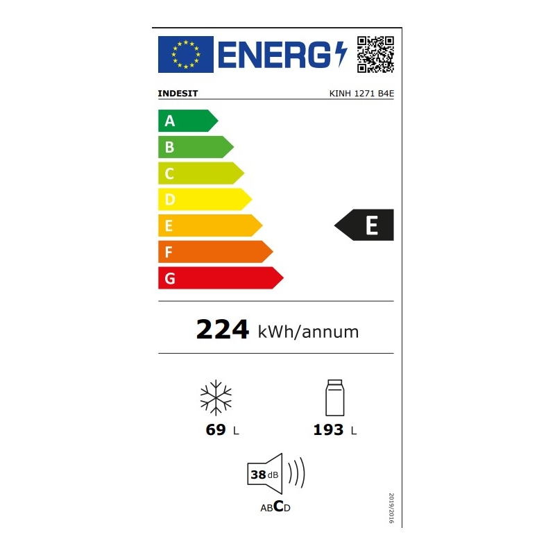 etichetta energetica del Frigorifero Combianto Indesit KINH 1271 B4E