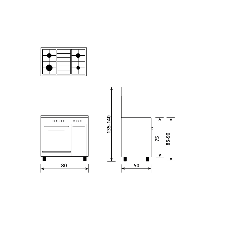 GLEM GAS AS854GI CUCINA A GAS 80x50 4 FUOCHI...