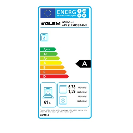 GLEM GAS AS854GI CUCINA A GAS 80x50 4 FUOCHI FORNO A GAS 61LT INOX