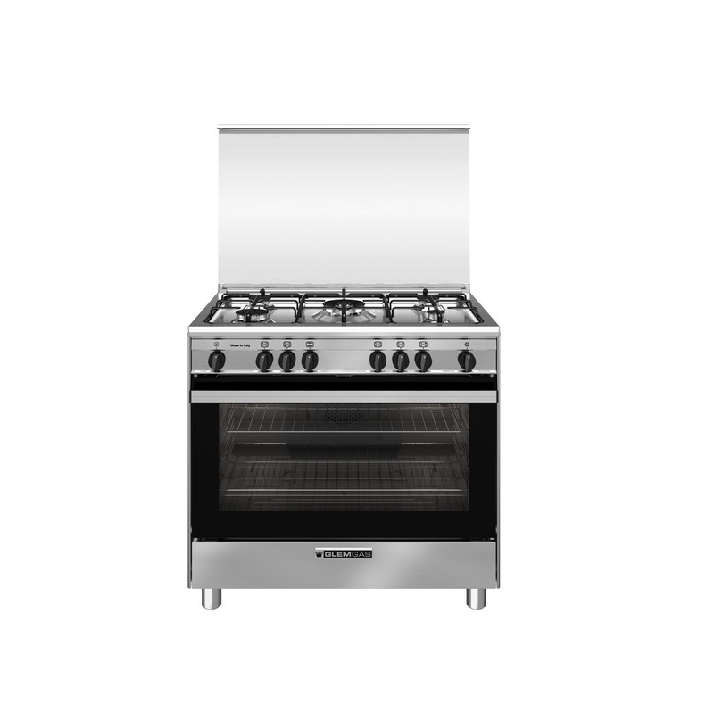 Cucina a Gas 90x60Cm 5 Fuochi, Forno a Gas, Colore Inox Glem Gas SA965VI