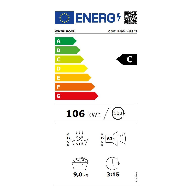 Whirlpool Asciugatrice 9Kg  C WD R49M WBS IT a...