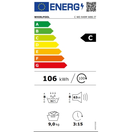 Whirlpool Asciugatrice 9Kg  C WD R49M WBS IT a Pompa di Calore, Wifi, Classe C - CWDR49MWBSIT
