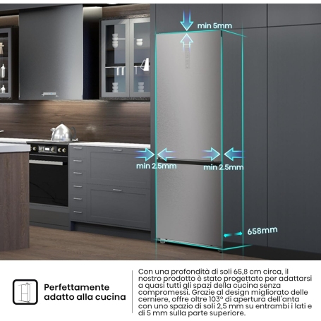 Hisense RB5P410SACC Frigorifero Combinato Libera Installazione, 413Lt, Total no Frost, Classe C, Inox