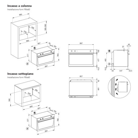 Glem Gas GFD997IX-S6 Forno da Incasso Elettrico 90cm, Funzione Pizza, Classe A, Inox