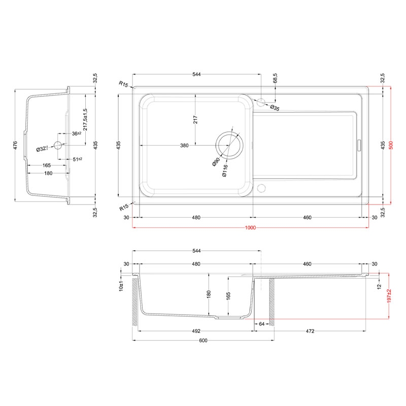 ELLECI LG248068 LAVELLO 100X50 1 VASCA CON...