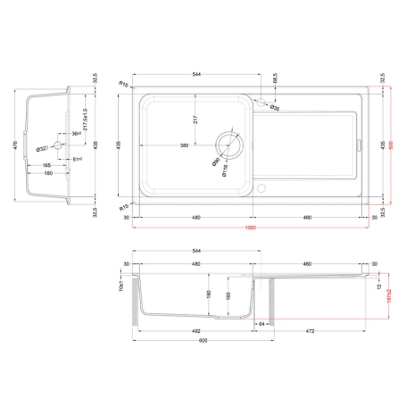 ELLECI LG248068 LAVELLO 100X50 1 VASCA CON GOCCIOLATOIO REVERSIBILE GRANITEK BIANCO