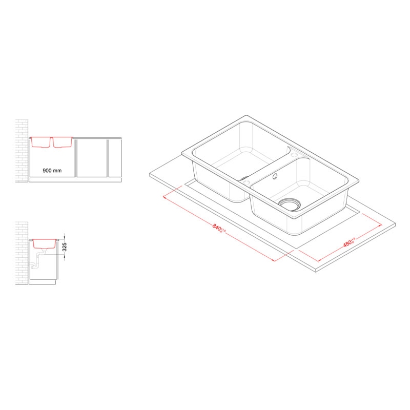 ELLECI LG245043 LAVELLO 2 VASCHE 86x50 IN...