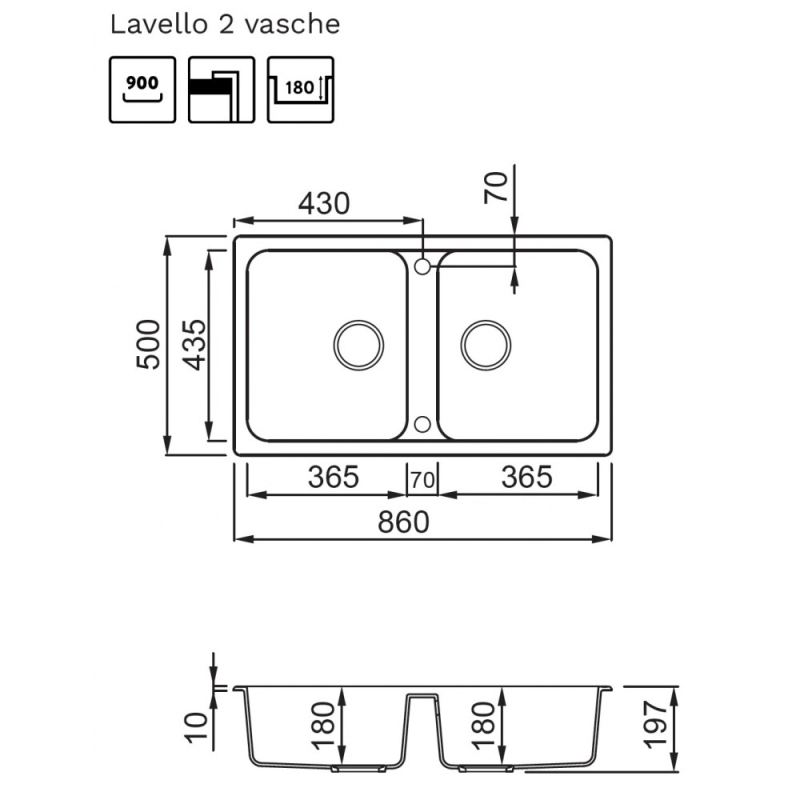 ELLECI LG245043 LAVELLO 2 VASCHE 86x50 IN...