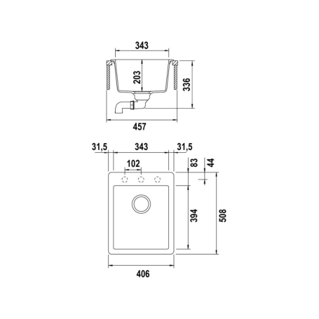 Schock NEMN100XS13 Lavello Monovasca 41x51, Nero