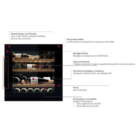 YOUWINE NW41D-BFG-H SERIE NEVADA CANTINETTA VINI DA INCASSO FULL GLASS 41 BOTTIGLIE 83LT CLASSE G COLORE NERO