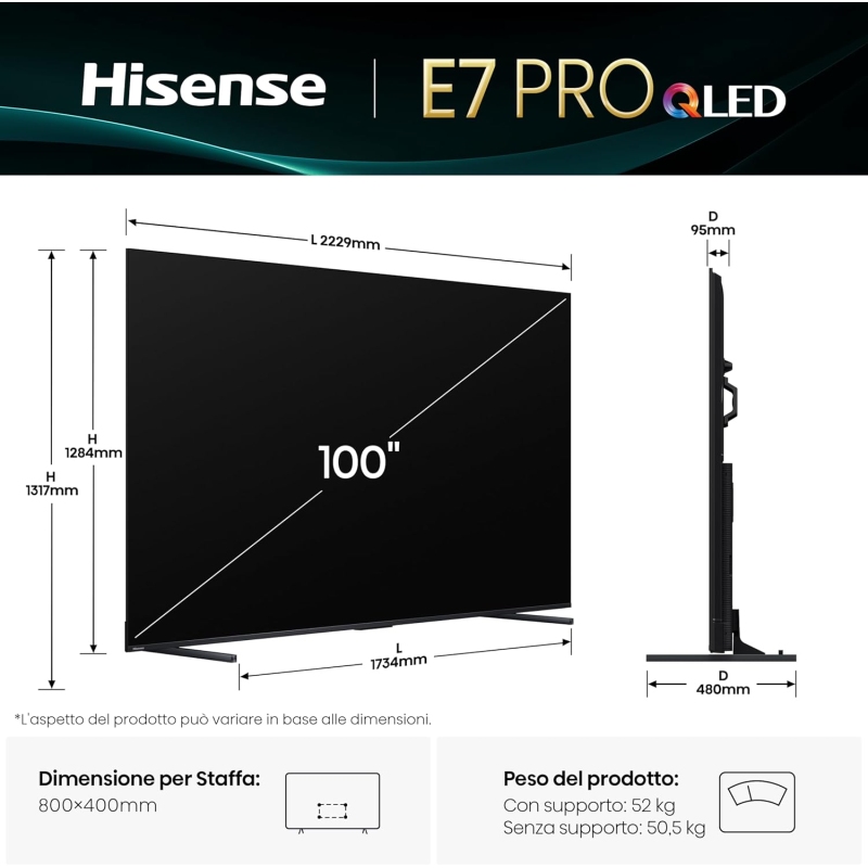 HISENSE 100E7QPRO TV QLED 100'' UHD 4K SMART TV