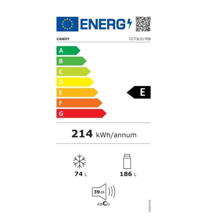 CANDY CCG3L517EB FRIGORIFERO COMBINATO TOTAL NO FROST 260LT CLASSE E NERO