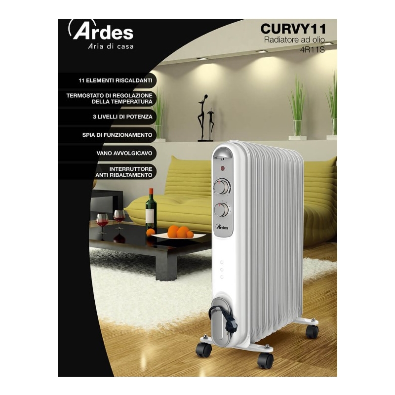 Ardes CURVY11 Radiatore ad olio 11 Elementi, 2500W