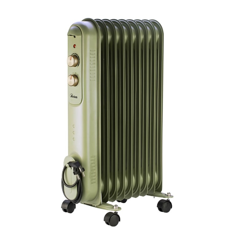 Ardes CURVY 9 RETRÒ Radiatore ad olio 9 Elementi, 2000W, Verde - AR4R09VIN