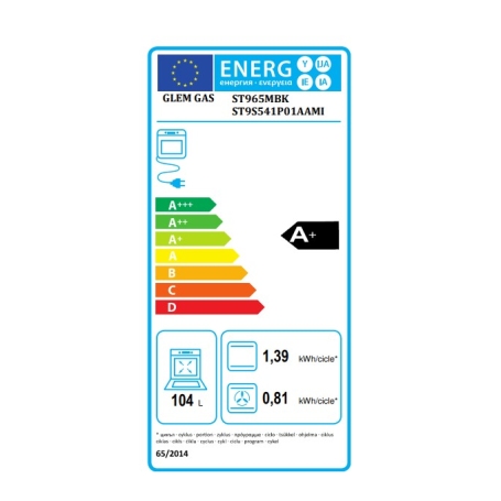 GLEM GAS ST965MBK Cucina a gas 90x60cm, 5 fuochi, Forno Elettrico 104lt, Colore nero