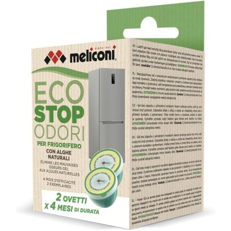 Meliconi Eco Stop Odori Frigo con Alghe Marine Naturali, Assorbe Cattivi Odori e Umidità in Eccesso,Confezione da 2 Ovetti