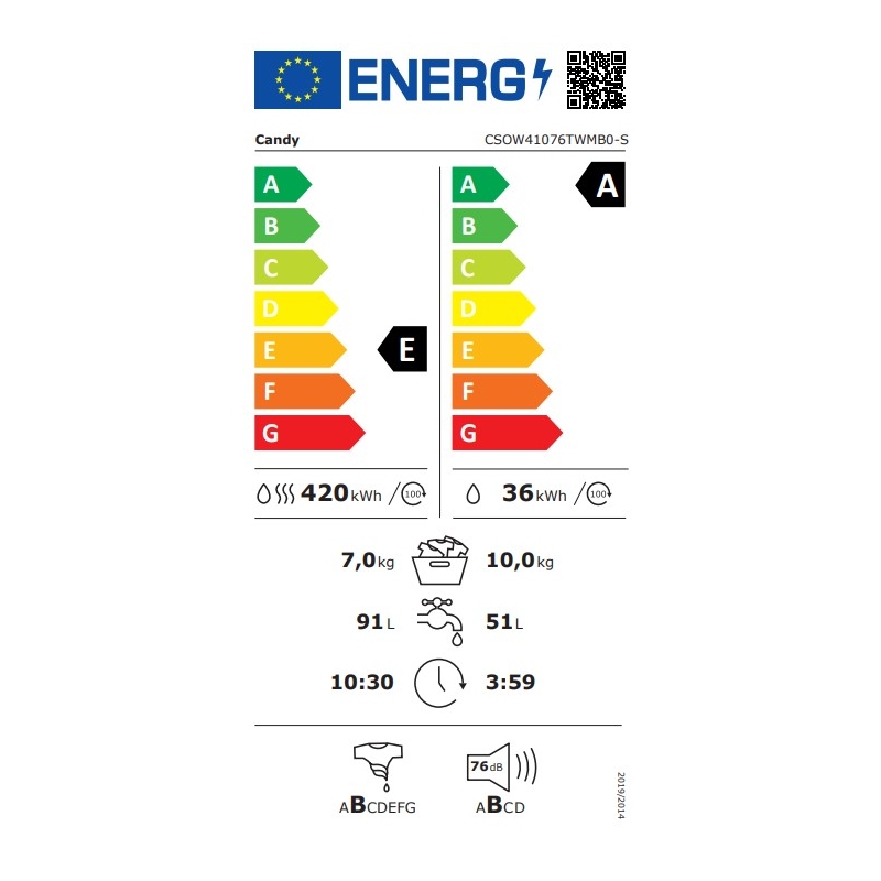 CANDY CSOW41076TWMB0-S LAVASCIUGA 10/7 KG WIFI...
