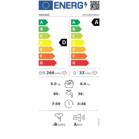 HISENSE WD3S8043BW LAVASCIUGA 8/5 KG 1400 GIRI VAPORE WIFI CLASSE A/D
