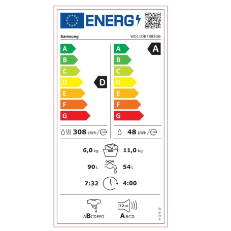 SAMSUNG WD11DB7B85GBU3 LAVASCIUGA 11/6 KG 1400 GIRI ECODOSATORE WIFI CLASSE A/D