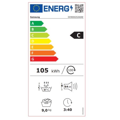 Samsung DV90DG52A0AEET Asciugatrice 9Kg, Poma di calore, Wifi, Classe C