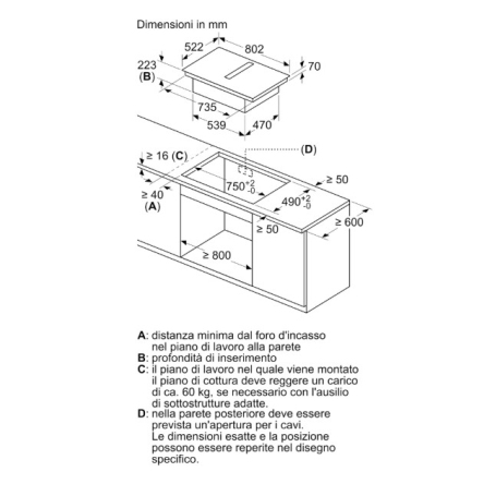 SIEMENS EH811BE15E IQ300 PIANO COTTURA AD INDUZIONE 80 CM CON CAPPA INTEGRATA 4 ZONE NERO
