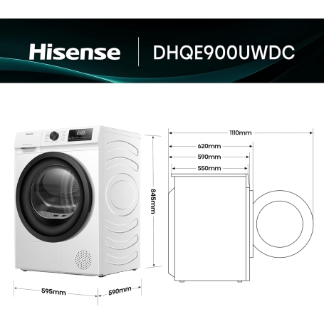 Hisense DHQE900UWDC Asciugatrice a Pompa di calore, 9 Kg, 15 programmi, Classe D