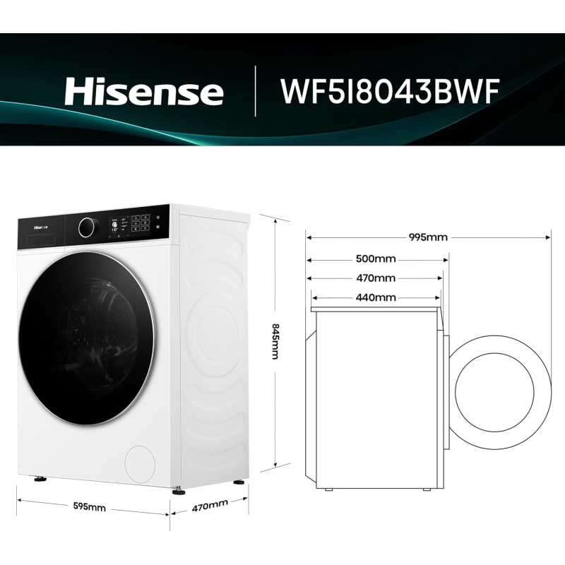 Hisense WF5I8043BWF Lavatrice Slim 47cm, 8 Kg,...