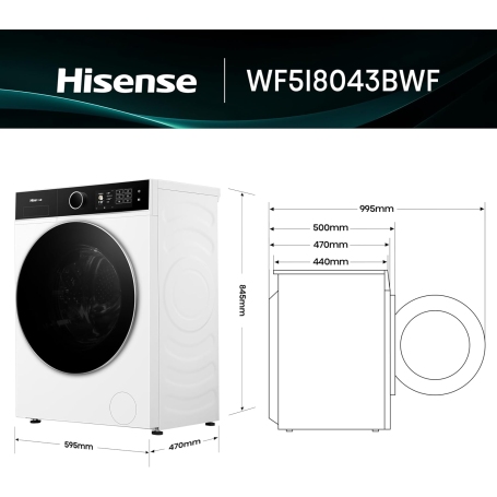 Hisense WF5I8043BWF Lavatrice Slim 47cm, 8 Kg, 1400 giri, Vapore, Wifi, Classe A