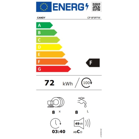 Candy Rapido' CP 8F9FFW Lavastoviglie Compatta, 8 Coperti, 8 Programmi, Wifi, Bianca, Classe F