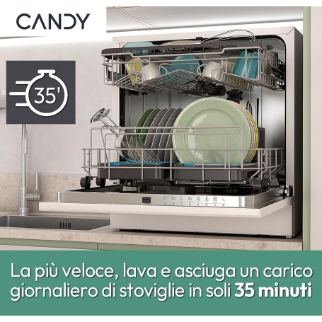 Candy Rapido' CP 8F9FFW Lavastoviglie Compatta, 8 Coperti, 8 Programmi, Wifi, Bianca, Classe F