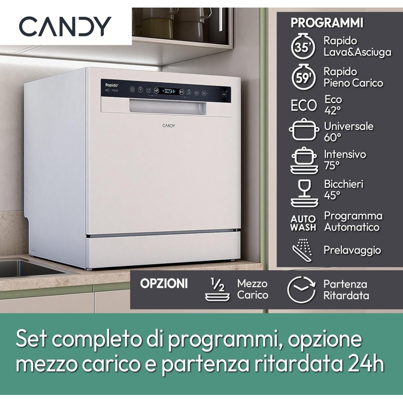 Candy Rapido' CP 8F9FFW Lavastoviglie Compatta,...