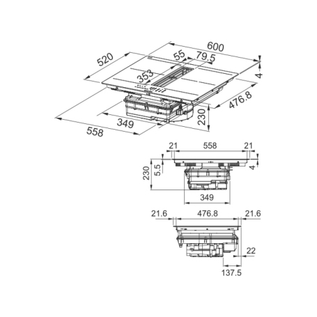 FABER GALILEO SLIM F600 Piano cottura a induzione con cappa integrata versione Filtrante 60cm, 4 zone - 340.0708.974
