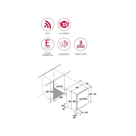 HOOVER HDIN2D522PB/E LAVASTOVIGLIE DA INCASSO A SCOMPARSA TOTALE 15 COPERTI WIFI CLASSE E