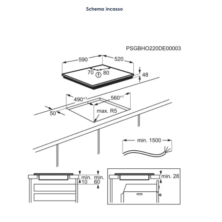 ELECTROLUX EIB60424C PIANO COTTURA A INDUZIONE 60CM 4 ZONE COTTURA IN VETROCERAMICA NERO