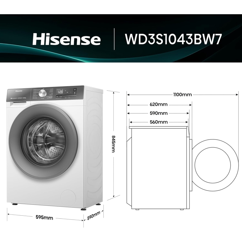 HISENSE WD3S1043BW7 Lavasciuga 10,5/6 Kg, 1400...