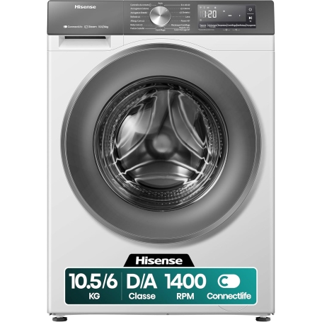 HISENSE WD3S1043BW7 Lavasciuga 10,5/6 Kg, 1400 giri, Vapore, Motore Inverter, Classe A/D
