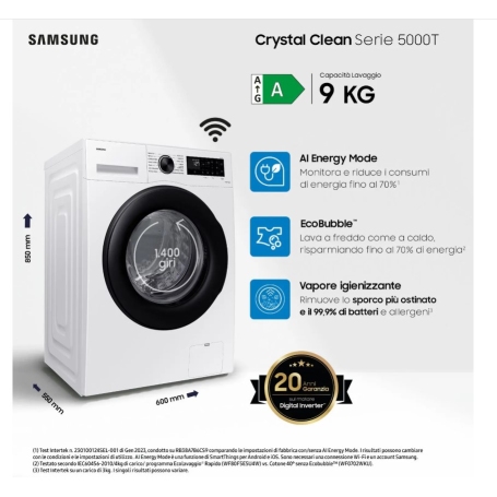 Samsung WW90CGC04DAEET Lavatrice 9 kg Crystal Clean 1400 Giri Classe A
