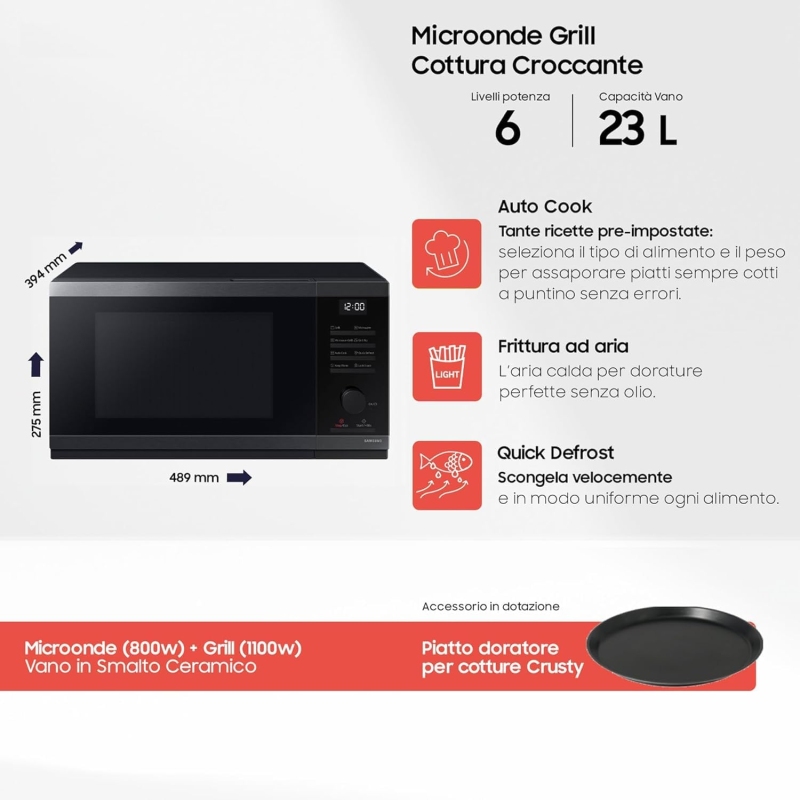 SAMSUNG MG23DG4524CGE FORNO A MICROONDE 23LT...