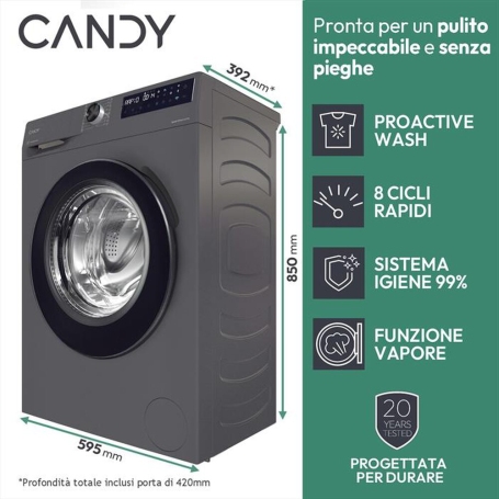 Candy BR 26SSB6G-S Lavatrice slim 42cm, 6Kg 1200 giri, Wifi, Classe A - BR26SSB6G-S